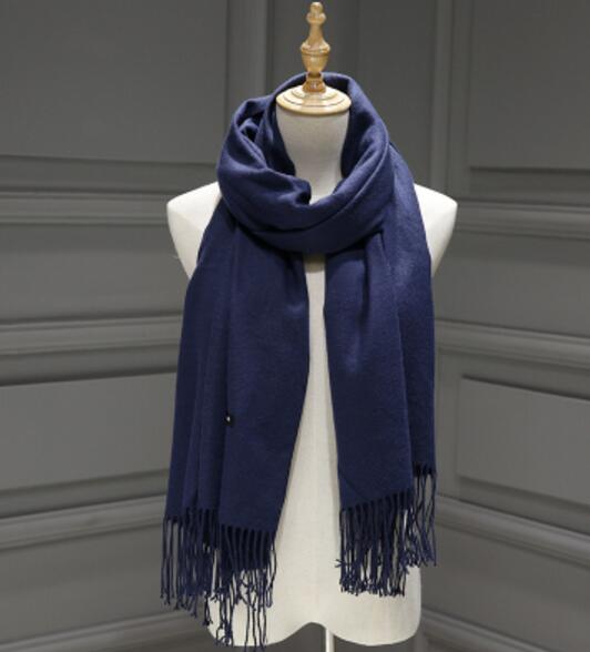 Women Solid Color Cashmere Scarves With Tassel Lady Winter Autumn Long Scarf Female Shawl Men Scarf: Navy Blue