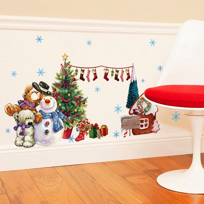 Kerst Muurstickers Sneeuwpop Kerstboom Woondecoratie Accessoires Vinyl Muurtattoo Adesivo De Parede Pvc Muurstickers