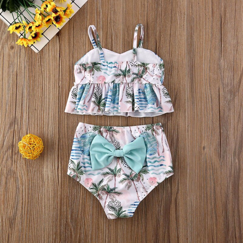 Søde baby børn piger bikini sæt badedragt blomstret ærmeløs beklædningsgenstand shorts sløjfe badetøj ferie strandtøj 2 stk outfits