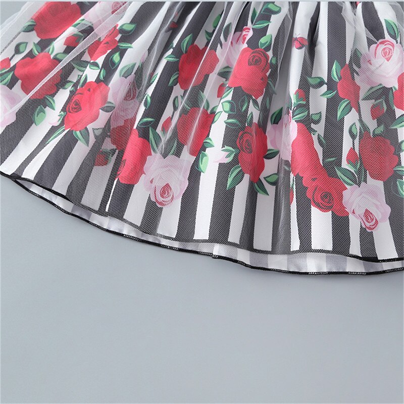 Baby Mädchen Halb-Kleid, Gittergewebe Felsen, Rose Blume Gedruckt geschichtet Hohe Taille Ausgestelltes Prinzessin BöHöhle