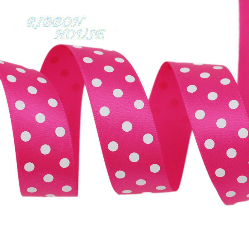 2Meters/Lot 25mm Polka Dot Printed Satin Ribbons DIY Crafts Handmade Material Party Box Decoration Ribbon: Fushia
