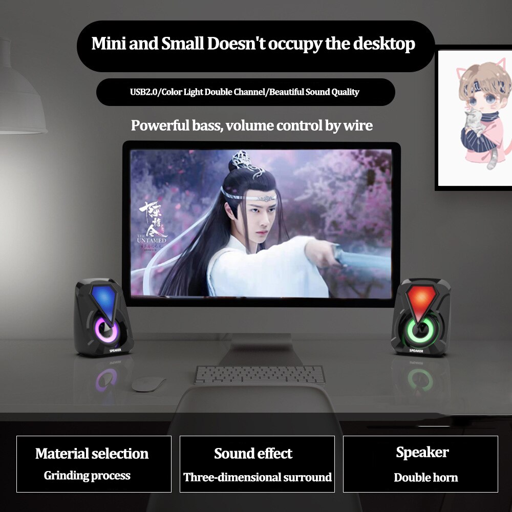 Głośnik komputerowy nagłośnienie dźwięku przestrzennego głośniki LED głęboki bas USB przewodowy głośnik do laptopa PC Theater TV