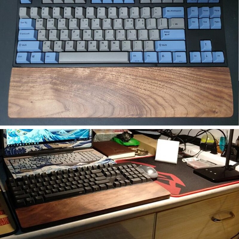 Walnut Wooden Mechanical Keyboard Wrist Rest with Anti-Slip Mat Ergonomic Gaming Desk Wrist Pad Support 61 87 104 Keys Hand Pad