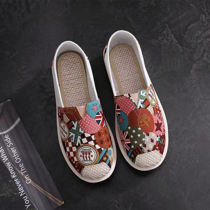 Classical Flower Pattern Sneakers Woman Cheap Shoes Casual Flat Walking Shoes 36-39