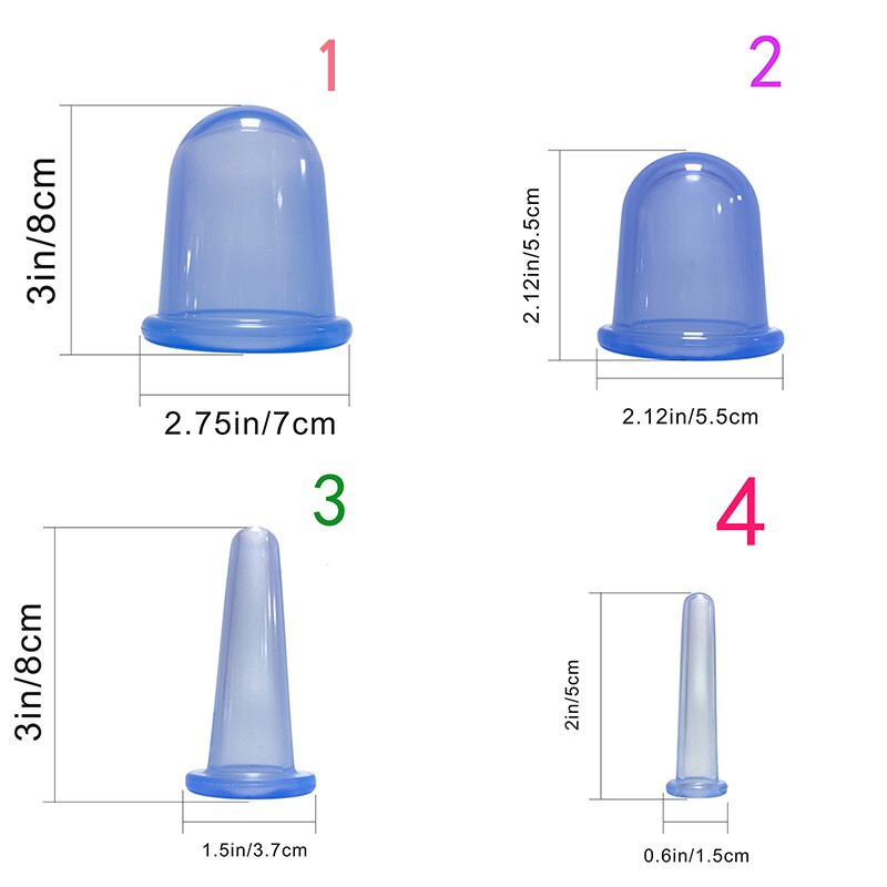 4Pcs Pot Siliconen Vacuüm Cupping Blikjes Voor Massage Ventouse Anti Cellulite Zuignappen Gezicht Lichaam Pijn Massage Masajeador