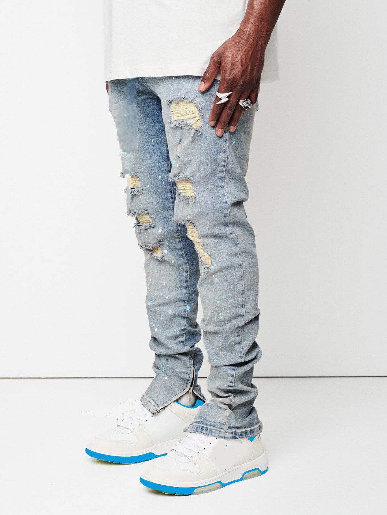2022 Ripped Jeans For Men Trendy Slim Paint Craft Denim Pencil Pants Street Hipster Trousers male Clothing XS-XL