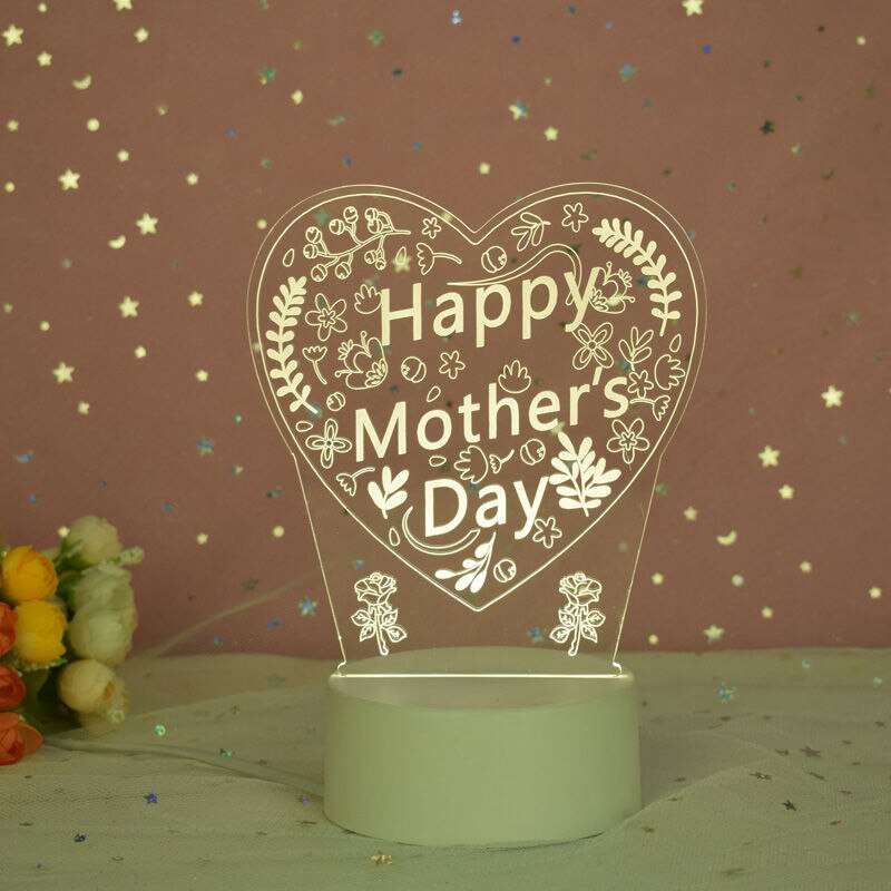 Lámpara de holograma 3D para madre, luces acrílicas USB con caja de , de aniversario, de amor de cumpleaños para mamá: happy mother