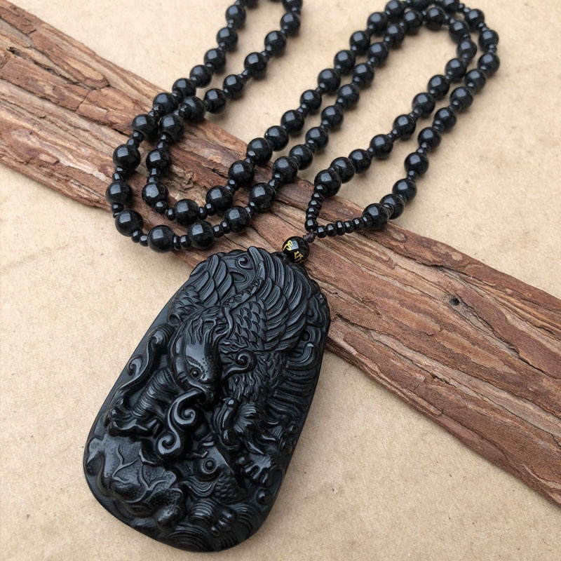 Natuurlijke Obsidiaan Grijpt De Kans Te Hangen Sieraden Fijne Sieraden Hegemonie Air Motor En Hawk Hanger Ketting