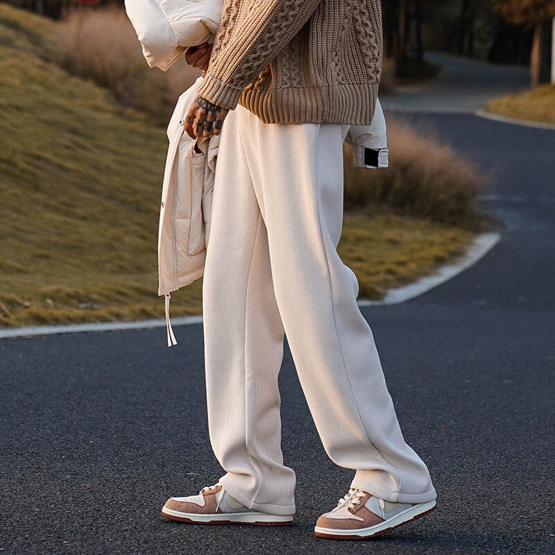 Pantalon décontracté en velours côtelé pour homme, vêtement ample, Tube droit, pour passer la serpillière de sol, en peluche, nouvelle , blanc, marron, pour loisirs, hiver