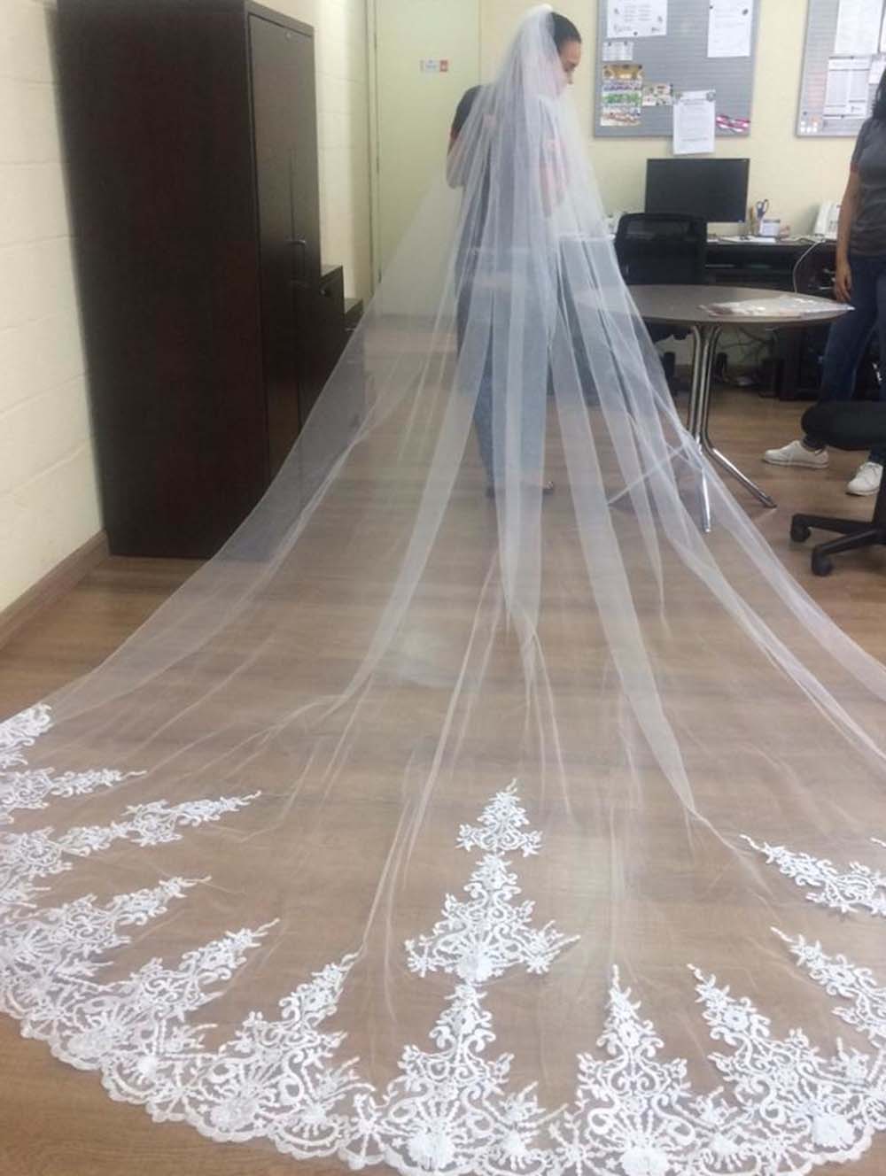 Velo De novia De encaje De 4 metros De largo con peine y velo De novia De 4 M