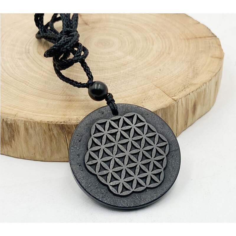 Russische Natuurlijke Authentieke Shungite Hanger Steen Emf Neutraliserend Shungite Ketting Sieraden Anti Stralingsbescherming 5G Blocker: Flower of life