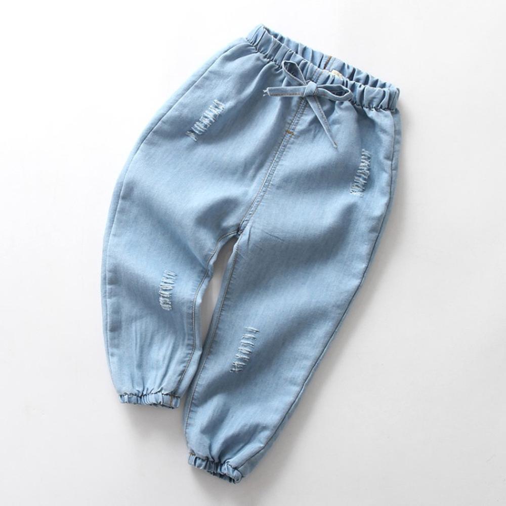 Spring and Summer Children's Jeans Boys'Summer Mosquito-proof Pants Girls' Cartoon Embroidered Thin Jeans 2-6Years: po-qian / 130
