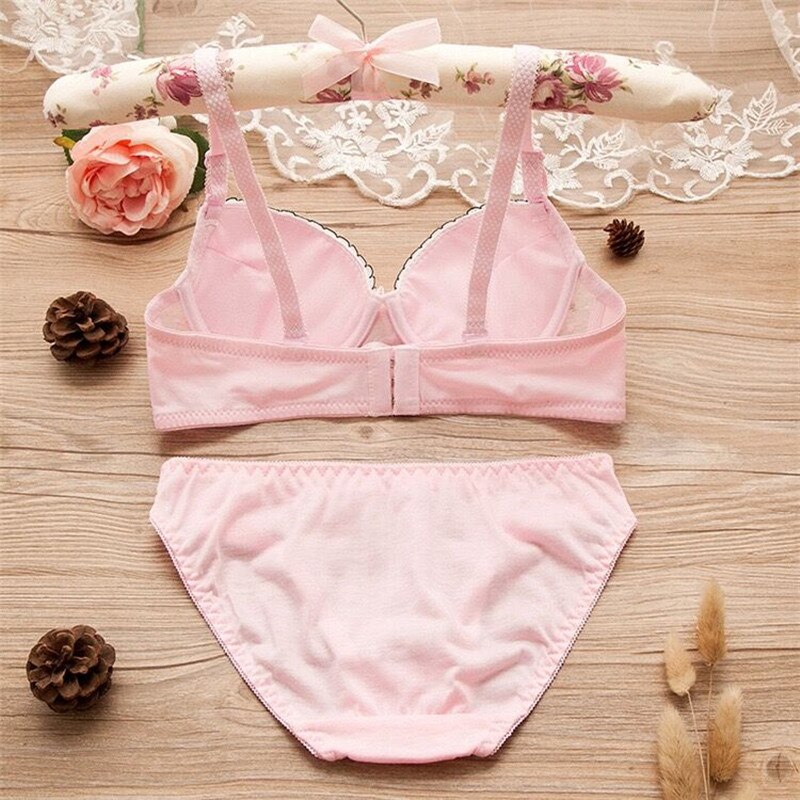 Teen Girls Bras and Panty Set Puberty Girls Lace Dot Cotton Underwear Set Bra Teenage Underwear Small Breast Bra