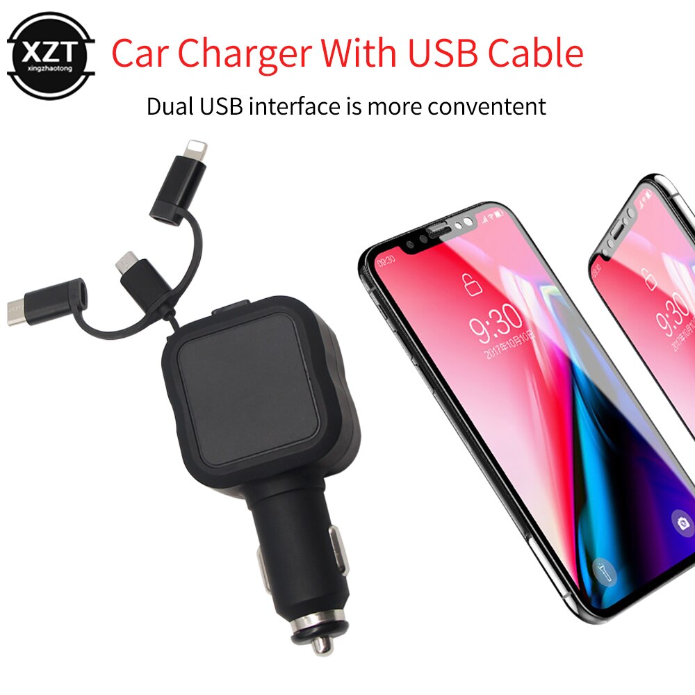 4 in-in -1- dehnkabel mit schnellladefunktion fürs auto, usb  qc3.0 ladegeräte (typ c, micro-usb) für samsung, huawei und xiaomi mobiltelefone