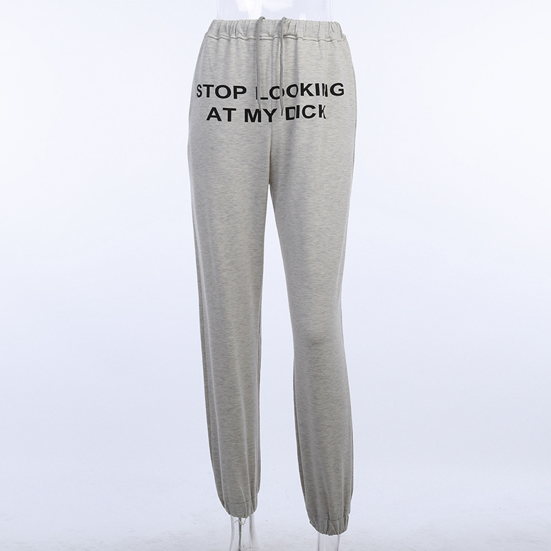 Sweat Pant Letter Print Pantalon Mujer Cotton Joggers Women High Waist Black Casual Trouser Hip Hop Funny Sweatpants Loose Femme: S / Black