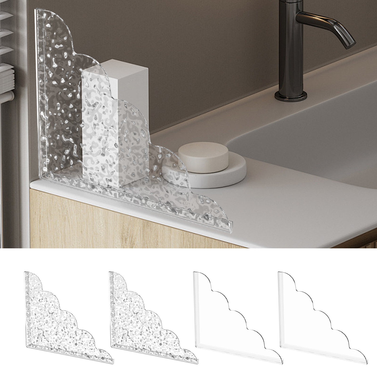 2 Stück selbstklebende Acryl-Duschspritzschutz mit Silikonbasis, wasserdicht, transparent, Badewannen-Wasserschutz, einfach zu installieren