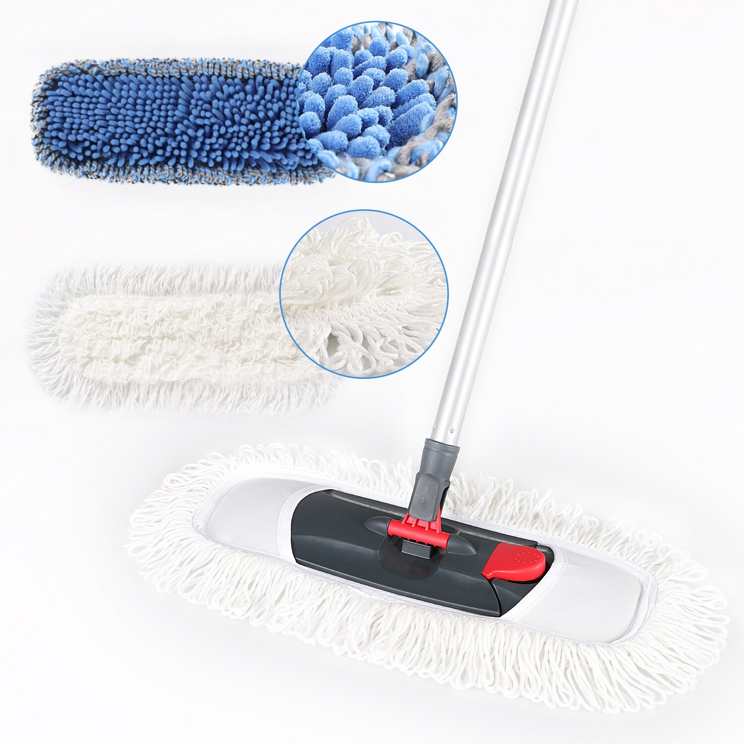 Cleanhome Microfiber Mop with Adjustable Stainless Steel Handle Chenille and Polyester Pad for Kitchen Bedroom Cleaning