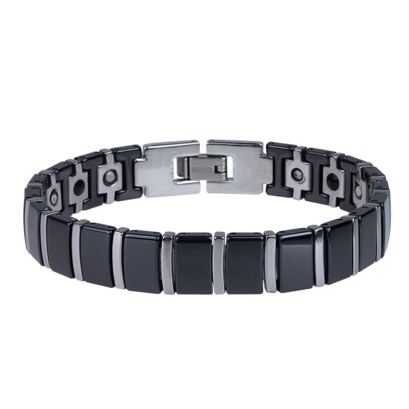 Gezonde Artritis Pijn Magnetische Therapie Armband Voor Mannen Zwarte Keramische &amp; Gold Rvs Heren Vriendschap Armbanden: Silver Black / 20Cm