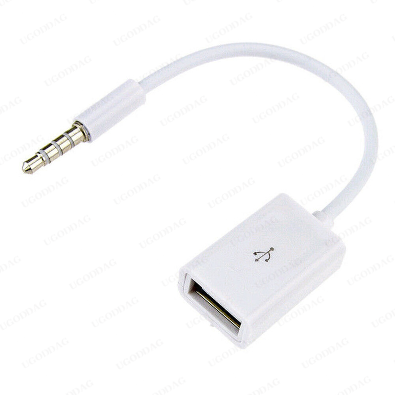 Universal 3.5mm Male AUX Audio Plug Jack To USB 2.0 Female Converter Cable Car MP3 Cord Line White Mini Portable Car Accessories