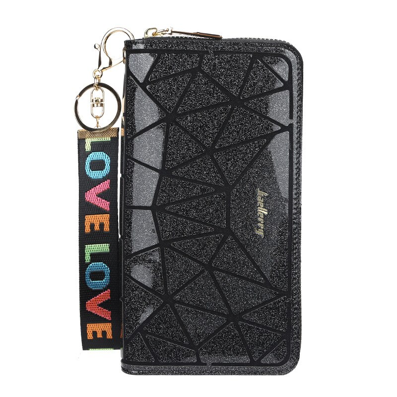 Baellerry top leren dames portemonnees koreaanse telefoon portemonnee clutch leren kaarthouder geometrische portemonnee portemonnee: Zwart