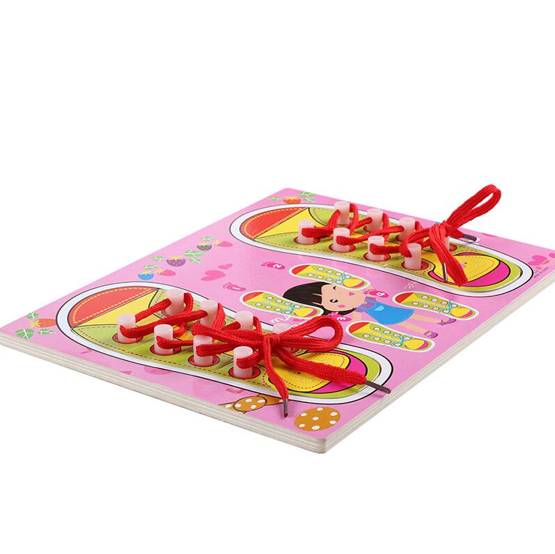 Kinderen Speelgoed Houten Speelgoed Kids Voorschoolse Vetersluiting Schoenen Speelgoed Kids Hand Coördinatie Fijne Vaardigheden Educatief Speelgoed Voor Kinderen: red