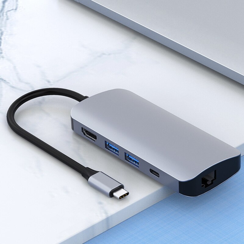 Usb c hub-adapter met pd-oplader, 4k usb c naar hdmi, multipoort usb 3.0 -poorts sd/tf-kaartlezer voor ipad