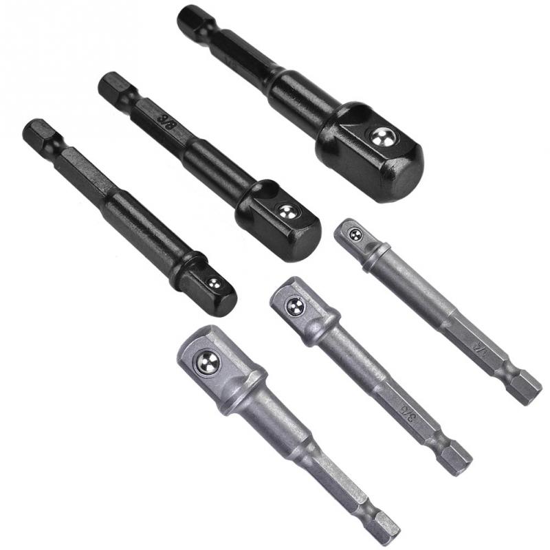 3 stk 1/4in sekskantskaft  to 1/4 " 3/8 " 1/2 " firkantet borehoved adaptersæt