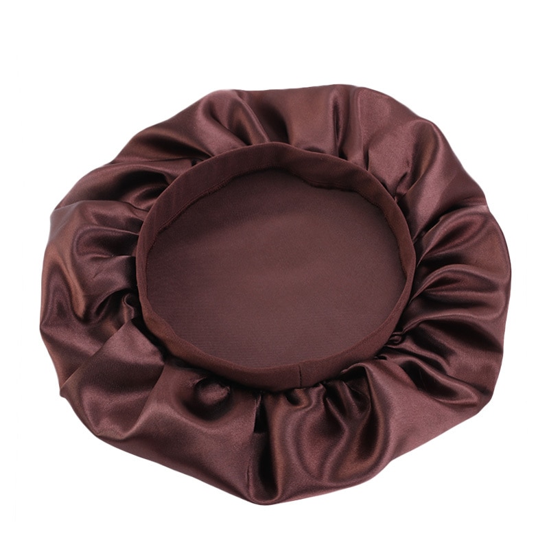 Gorro de satén liso ajustable para mujer, gorro de satén para el cuidado del cabello largo de seda, gorro de descanso para la cabeza, accesorios de estilismo, 32cm: Coffee