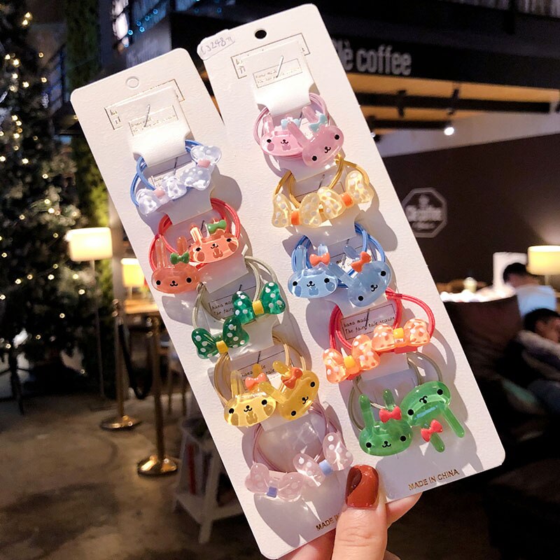 15/20 Pcs/Bag Children Cute Colors Cartoon Fresh Fruit Flower Elastic Hair Bands Girls Acrylic Rubber Bands Kid Hiar Accessories: Bow-20 Pcs