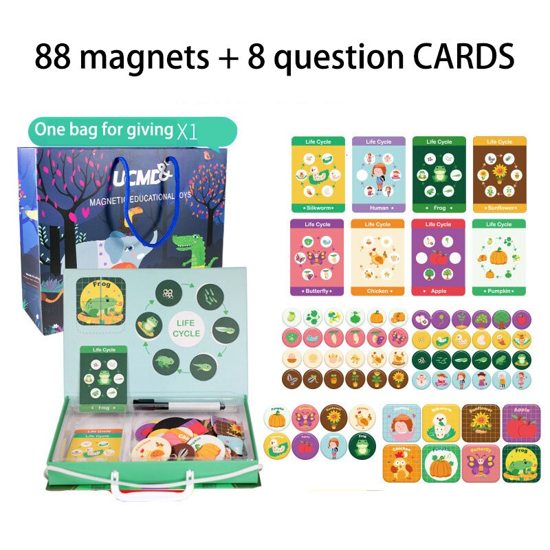 88Pcs Kinderen Vroege Educatief Speelgoed Dier Groei Levensduur Puzzel Speelgoed Voor Meer dan 3 Jaar Oude Kinderen Magnetische Puzzel