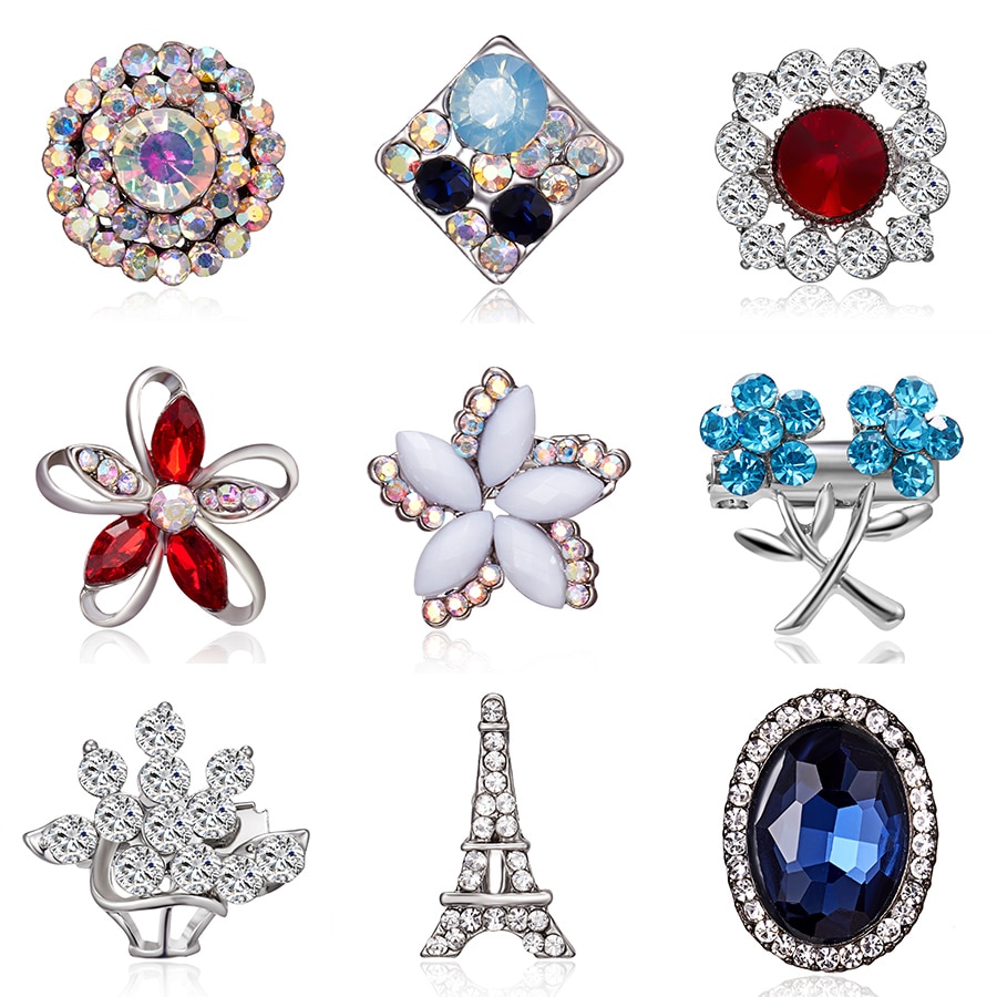 Crystal Small Cute Geometric Hollow Glass Flower Rhinestone Small Brooch Pins for Women Wedding Bouquets Jewelry