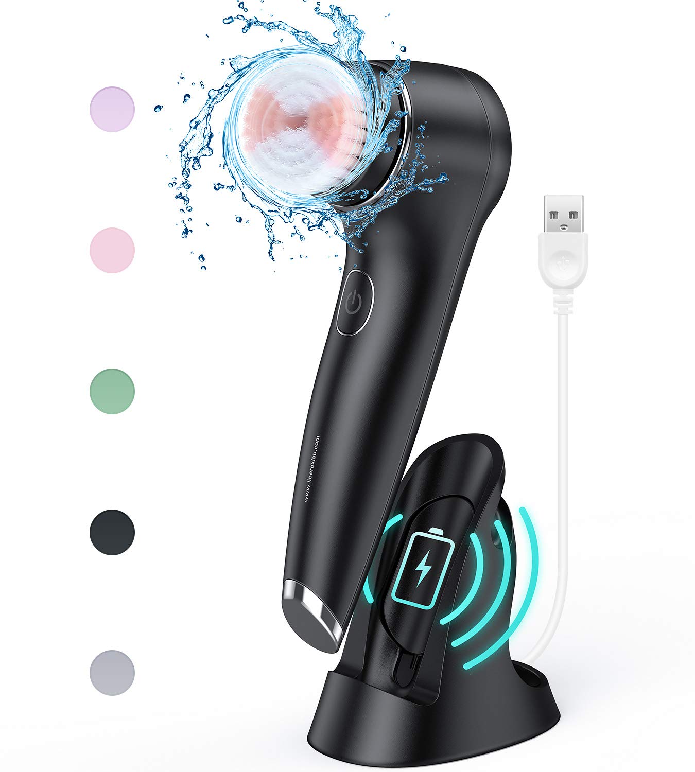 Liberex eléctrico giro cepillo de limpieza Facial IPX7 cepillo Facial a prueba de agua profunda eliminar espinillas acné cara limpia cuidado de la piel: Black