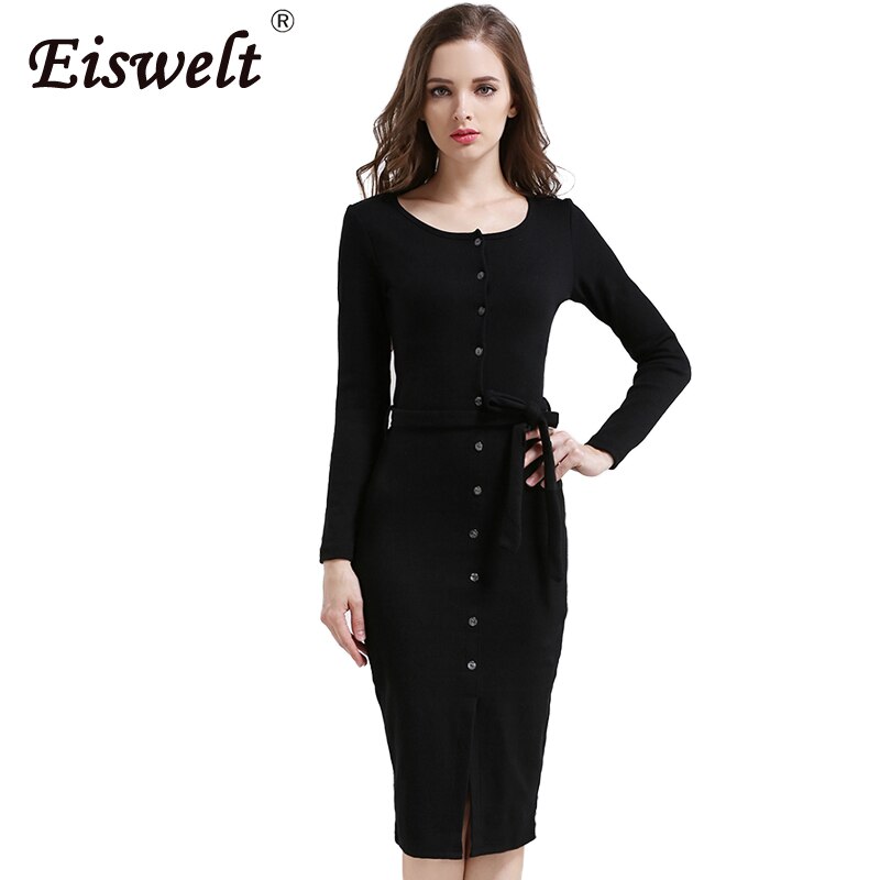 EISWELT Gebreide Vintage Jurk vrouwen Herfst en Winter Bodycon Vestidos Lange Mouwen Fitness Jurken