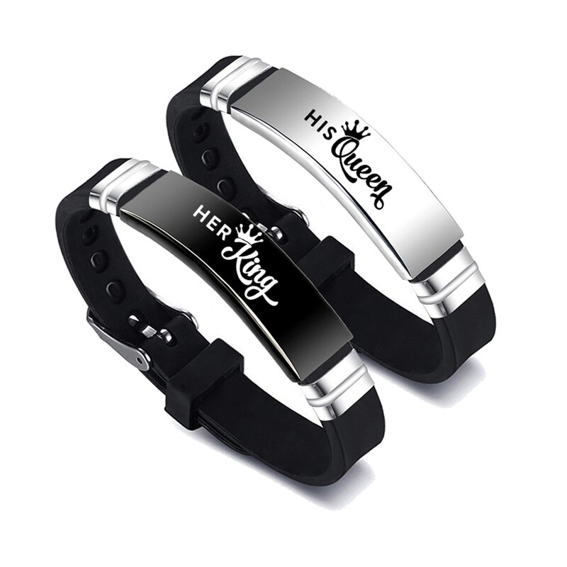 Bracelet couronne en acier inoxydable, 2 pièces/ensemble, en Silicone, pour Couple, unisexe, pour amoureux: BL7428BK5