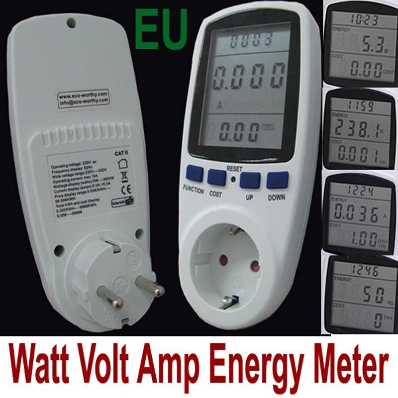 230V 16A Eu Plug Lcd Digital Energy Meter Power Meter,Wattmeter ,Watt Voltage Meter, amper Meter Monitor