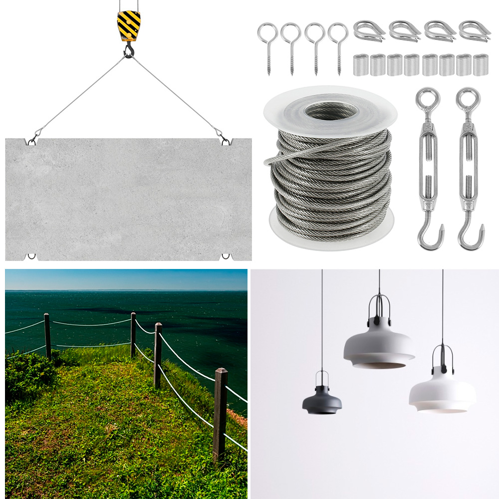 15M/30M Stainless Steel Cable Railing Kit PVC Coated Rust-proof Wire Cable Rope Heavy Duty Garden Wire Cable Fence Tent Roll Kit