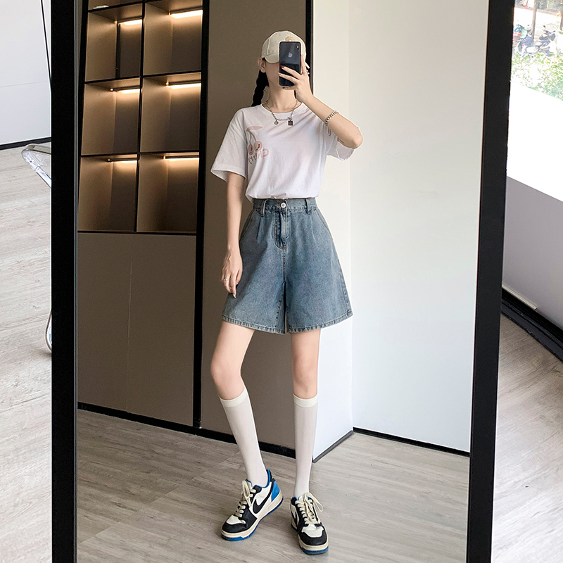 Casual streetwear sommar denimshorts kvinnor halvlånga lösa vida ben bermuda feminina 5xl 6xl stora jeans korta femmebyxor