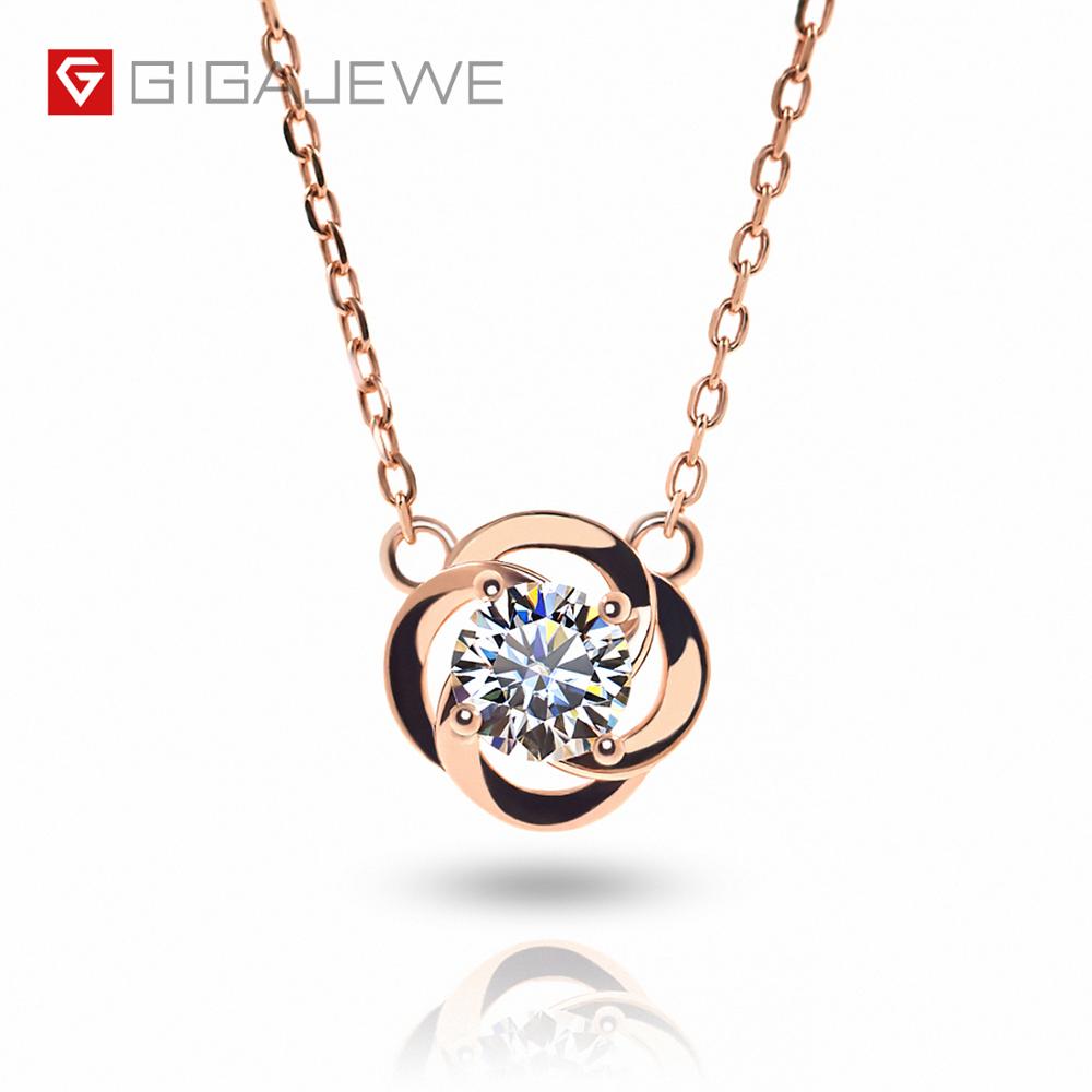 GIGAJEWE 0.5ct 5mm EF Ronde 18K Rose Gold Plated 925 Zilveren Moissanite Ketting Diamant Test Geslaagd Sieraden Vrouw meisje