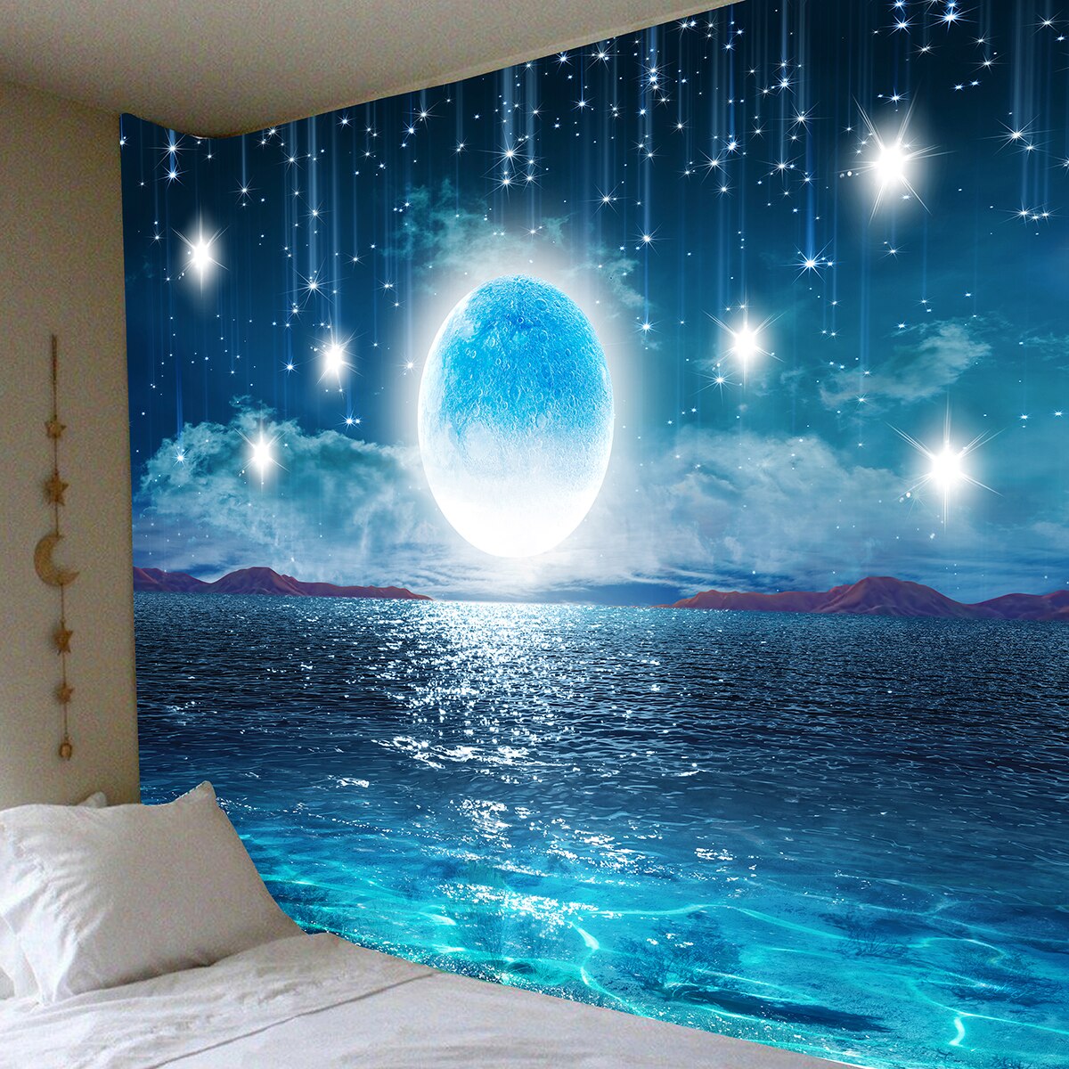 Tapestry Wall Hanging Mysterious Forest Flower Jungle Animal Moon Ocean Landscape Tapestry for Home Room Decor