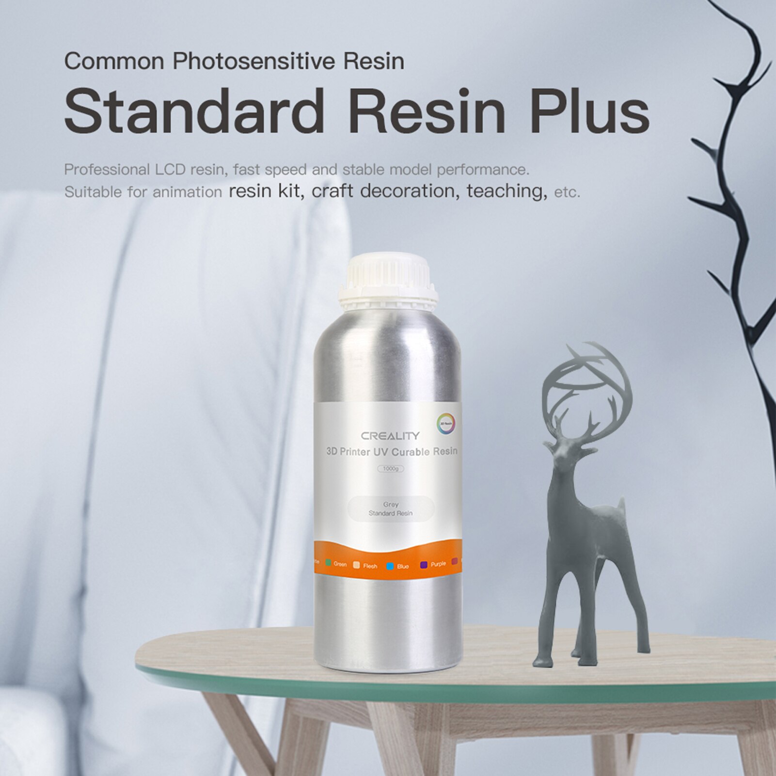 Creality 1KG 405nm Rigid Resin+ LCD Standard 90D Hardness Aluminum Bottle Liquid for HALOT/LD Series LCD Printer Animation Resin