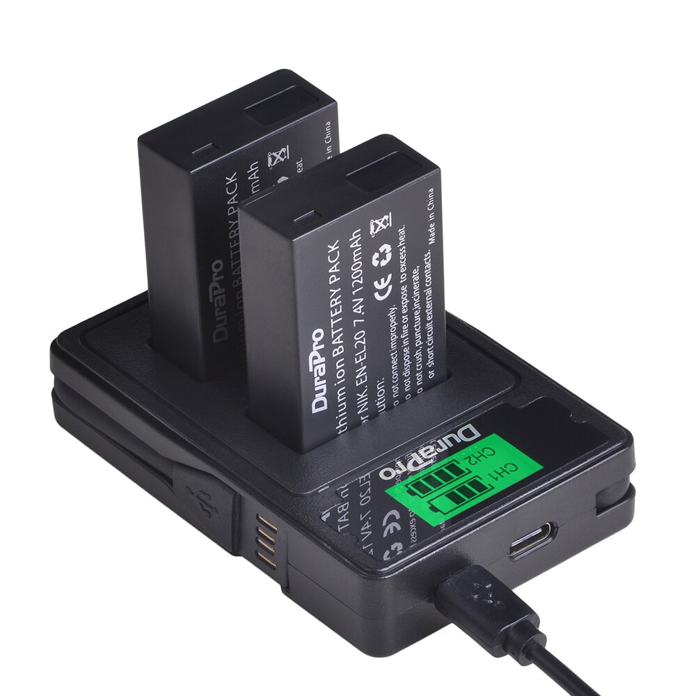 No -el20 en-el20a batteri + lcd dobbel lader for nikon coolpix  p1000, 1 j1, 1 j2, 1 j3, 1 s1, 1 v3,  coolpix a, coolpix  a 1