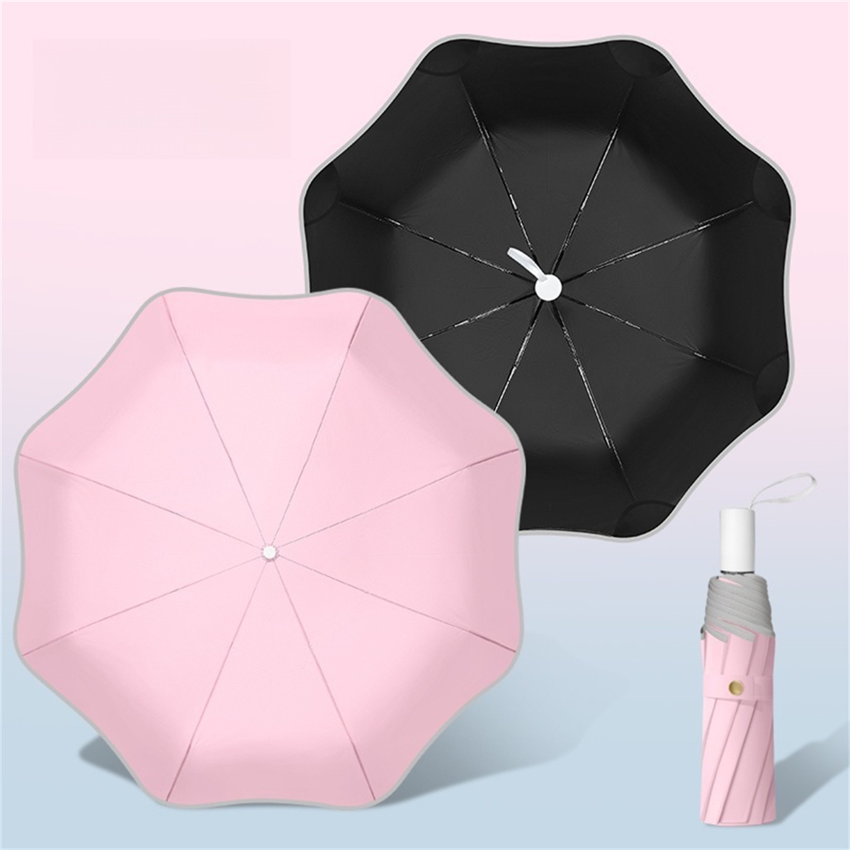 1 Ronde hoekparasol mooie schaduw effen kleur ultralichte UV-bescherming draagbaar voor twee doeleinden effen kleur klein fris klein s: Marineblauw