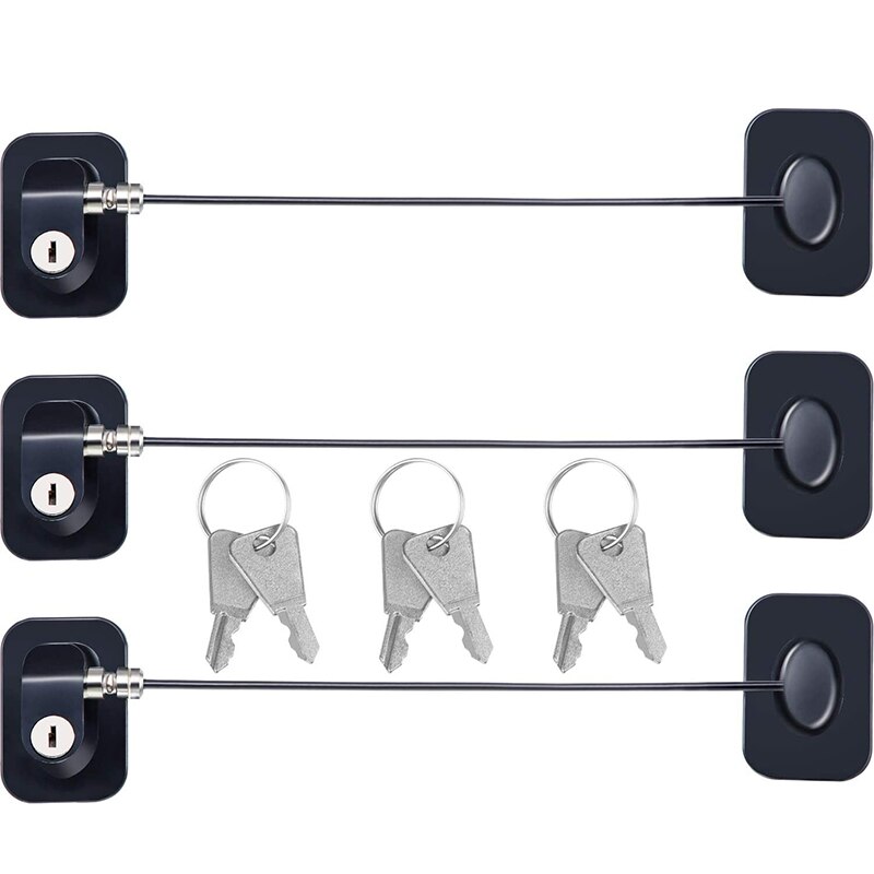 Cerradura de puerta de refrigerador para niños, cerrojo adhesivo para congelador, cerradura de seguridad para armario, archivo, cerradura de puerta de cajón con llaves (negro), 3 piezas: Default Title