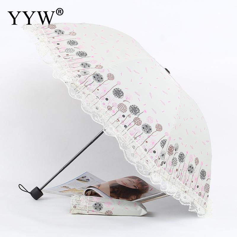 Folding Umbrella Lace Solid Color Pockets Umbrellas Rain Women Parasol Kids Plastic Paraguas Umbrella Machine Ambrella: beige