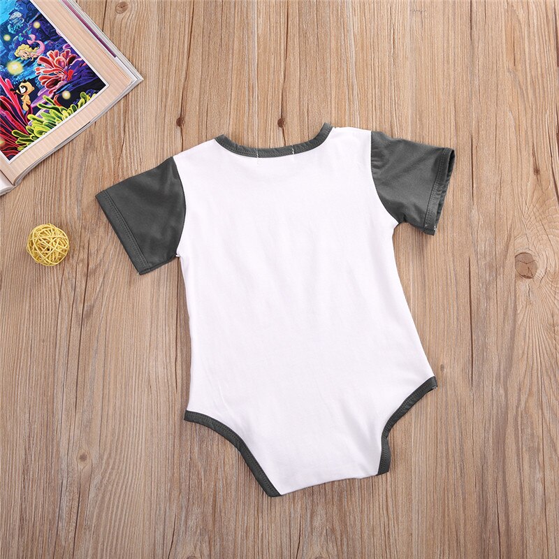 Funny Letter Print Infant Baby Kids Clothing Cotton Bodysuits Short Sleeve Jumpsuit Baby Boys Girls Gray Clothes Outfit