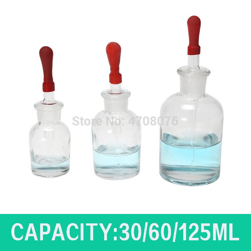 30/60/125ml 3 stk/pak Glas Dropping Fles Pipet Grond Stopper en Dropper Borosilicate dropping fles Pyrex pipet