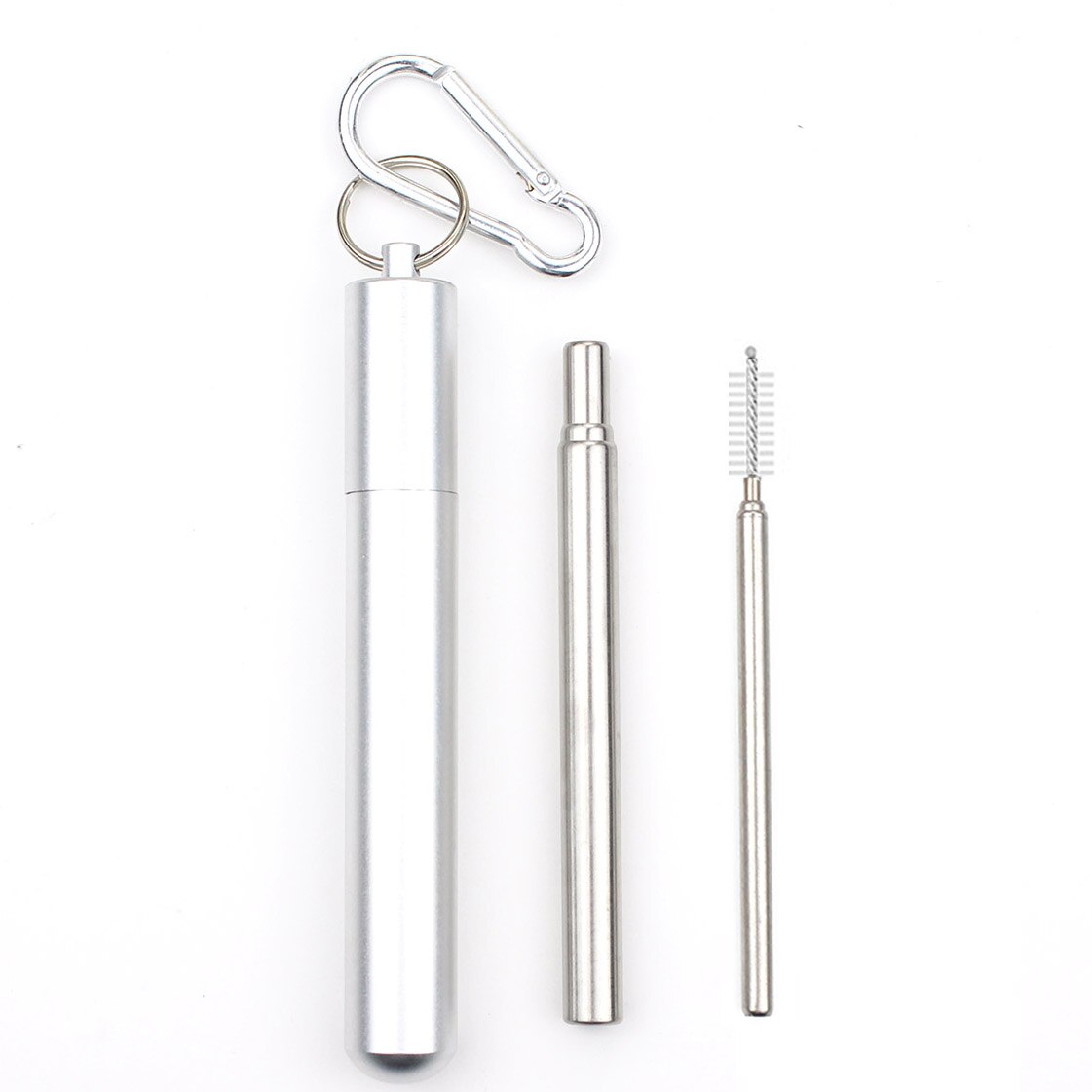 18/10 Stainless Steel Collapsible Straw Set Reusable Telescopic Drinking Straw Portable Straw For Travel Metal Drink Straw Brush: Silver-yuan