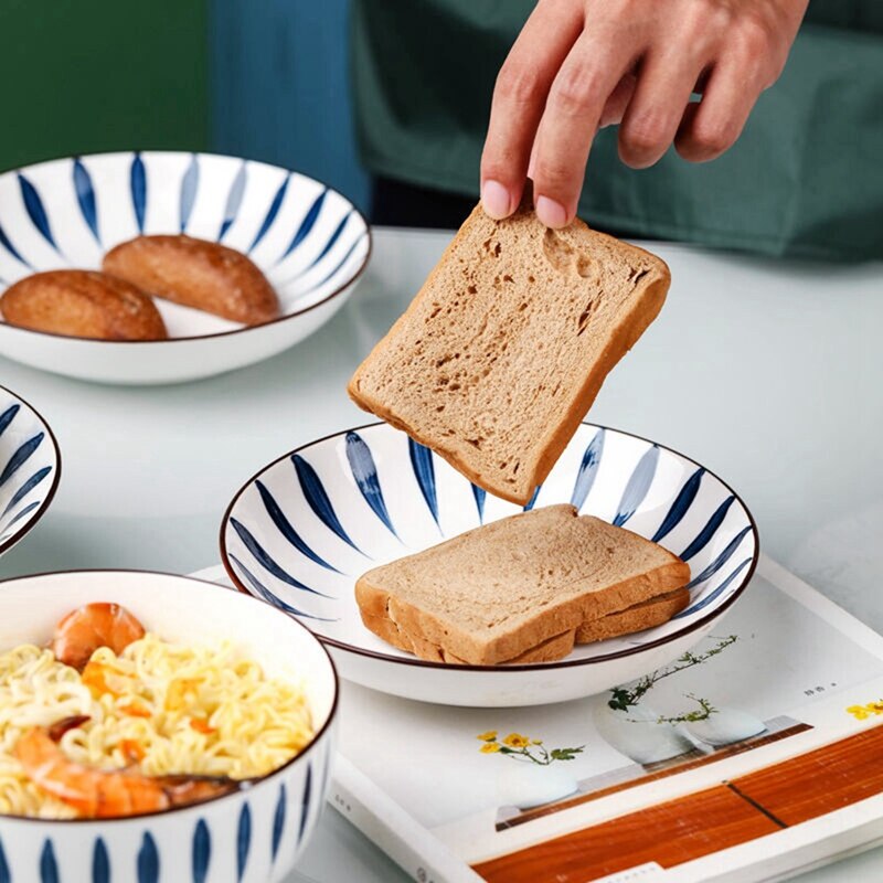 9Pcs Japanese Tableware Set Dinner Plate Round Ceramic Pattern Plate Porcelain Dessert Dinnerware