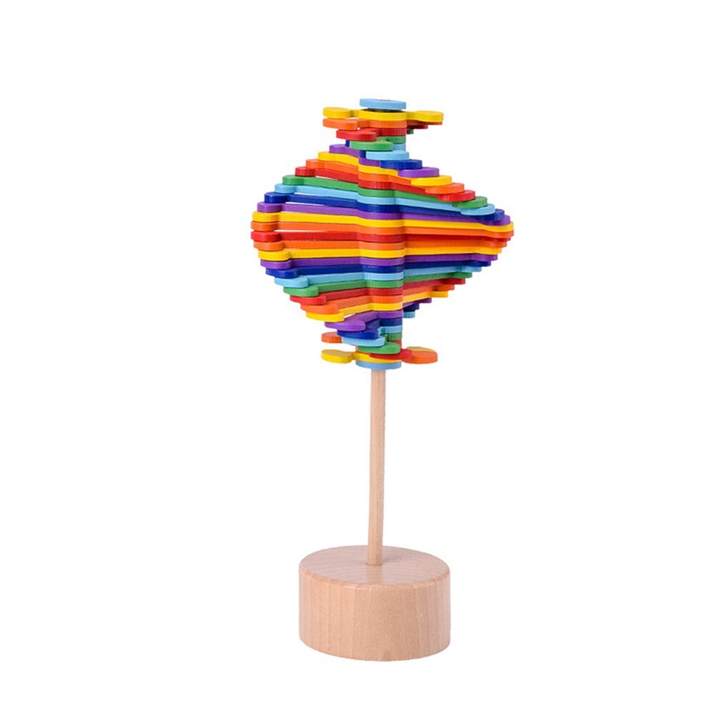 Wooden colorful rotating rod decompression toy lollipop office decompression game mood fine tuning toy children's: Color disc style