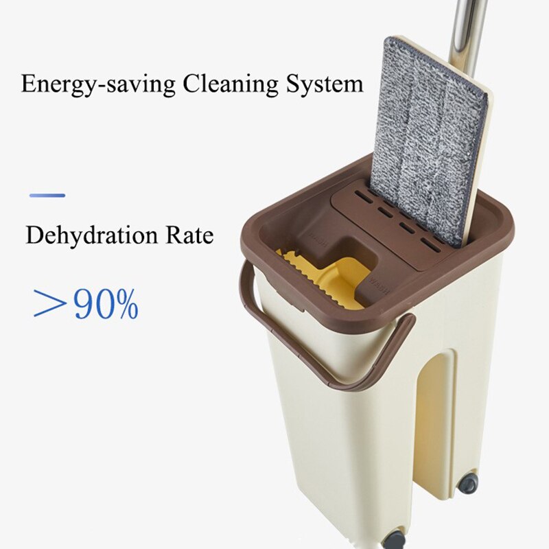 Floor Flat Cleaning Mop of Microfiber Mop Cloth with Bucket Hand Free Wringing Squeeze Mop For Kitchen Tile Wooden floor Wet Dry